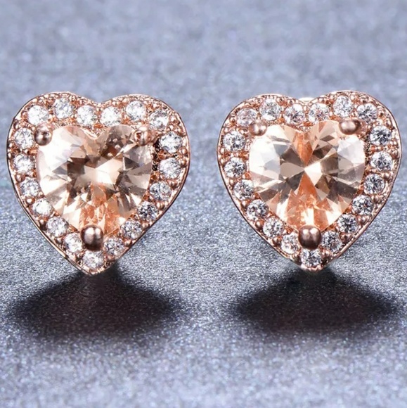 everrealli Jewelry - Rose Gold Heart Morganite Diamond Halo Earrings